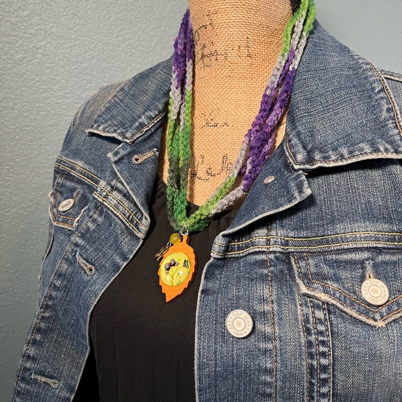 Handmade Crochet Butterfly Pendant Necklace Cottagecore - Picture 2 of 9